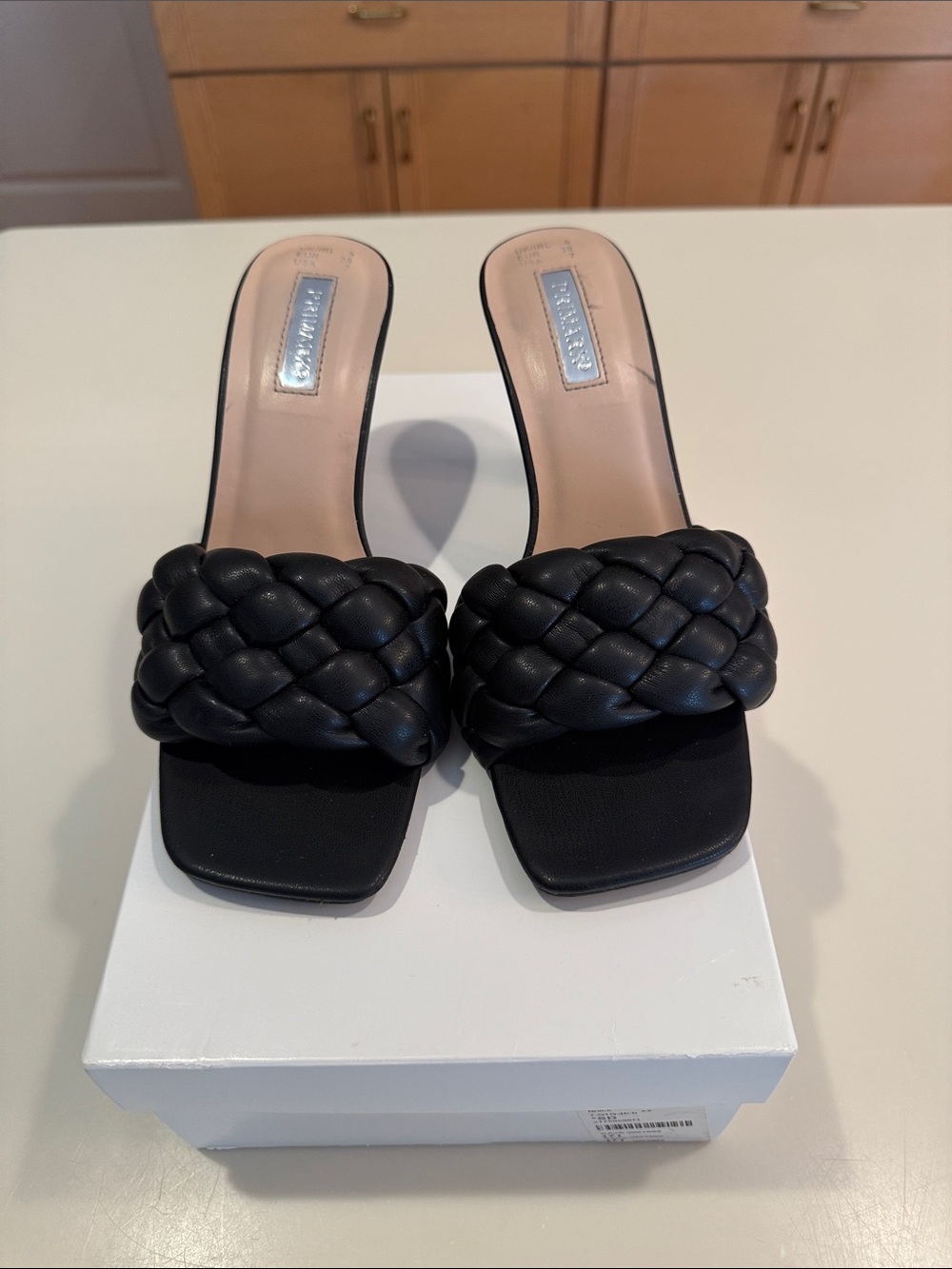 Primark Black Braided Strap Slide Heels